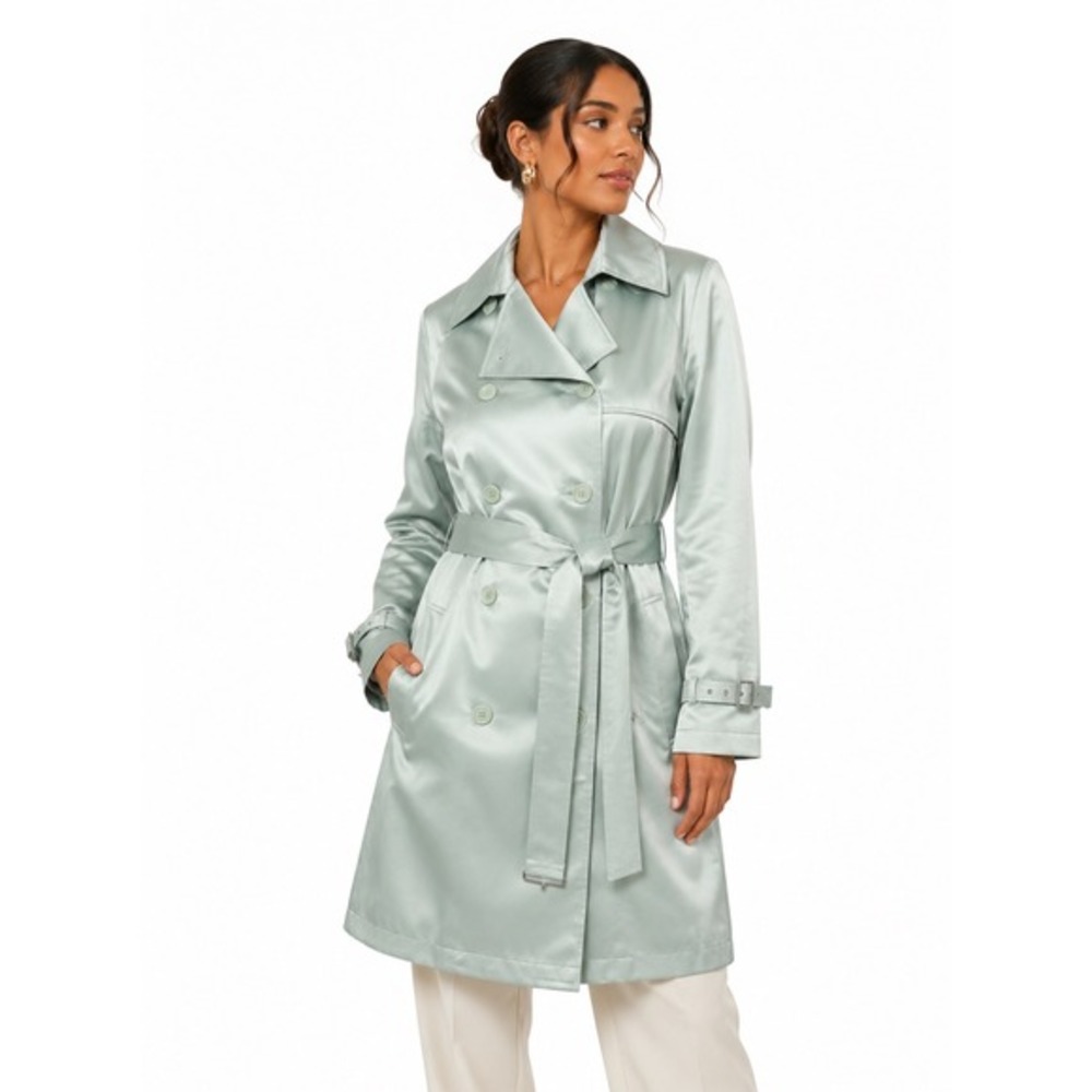 Black Rivet Sky Blue Double Breasted Belted Trench Coat L Preppy Academia 59-19